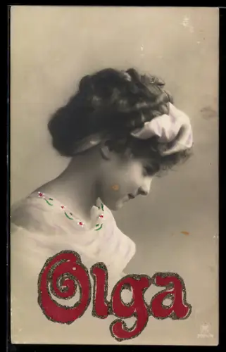 Foto-AK RPH Nr. 3024/4: Olga, Portrait, Glitter-Schriftzug