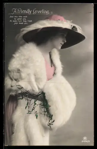 Foto-AK RPH Nr. 3456/3: Junge Dame mit Tellerhut u. Muff