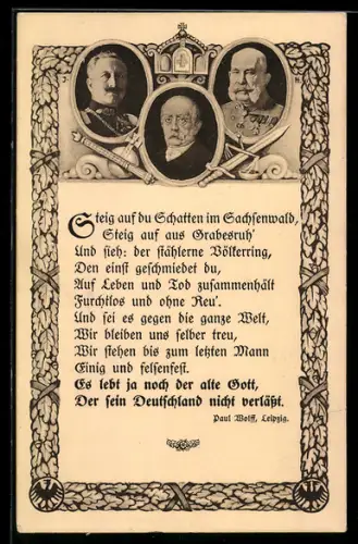 AK Kaiser Franz Josef I. von Österreich und Kaiser Wilhelm II, Gedicht von Paul Wolff