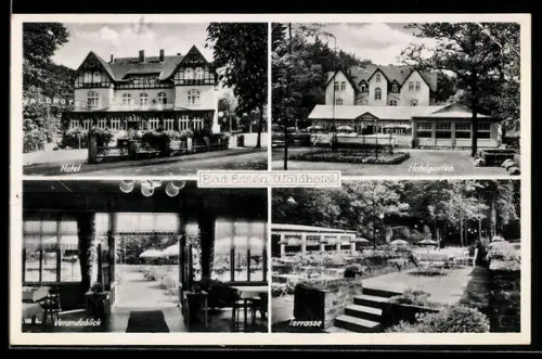 AK Bad Essen, Waldhotel, Inh. Chr. Rögge, Hotelgarten mit Veranda, Terrasse