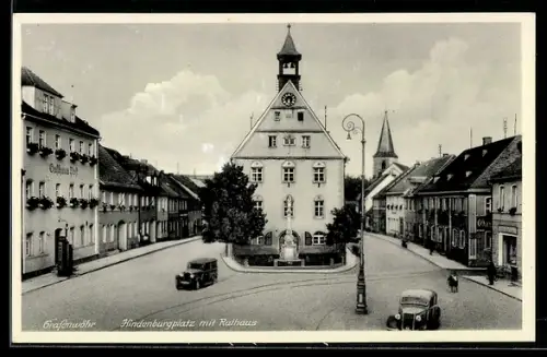 AK Grafenwöhr, Hindenburgplatz mit Rathaus