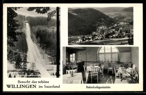 AK Willingen im Sauerland, Inneres Bahnhofsgaststätte, Mühlenkopfschanze, Teilansicht