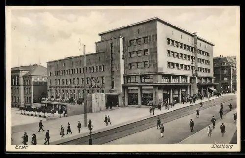 AK Essen, Lichtburg mit Strassenpartie