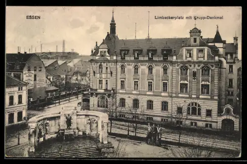 AK Essen, Limbeckerplatz mit Krupp-Denkmal