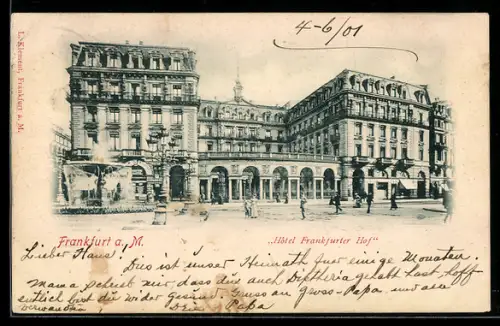 AK Frankfurt a. M., Hotel Frankfurter Hof mit Strassenpartie