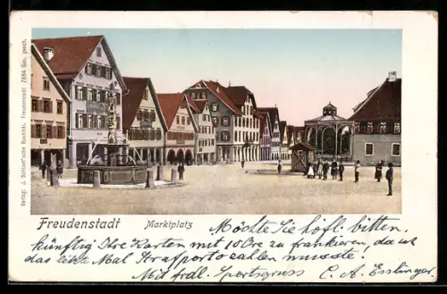 AK Freudenstadt, Marktplatz mit Brunnen