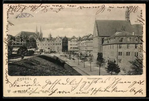 AK Kassel, Marställerplatz mit Strassenpartie