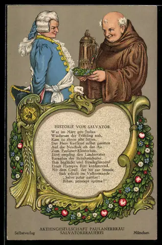 Künstler-AK München, Aktiengesellschaft Paulanerbrau Salvatorbrauerei, Historie vom Salvator