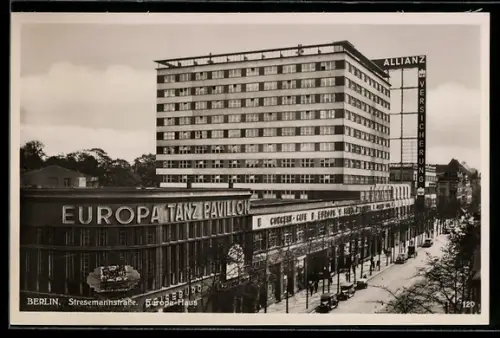 AK Berlin-Kreuzberg, Stresemannstrasse, Europa-Haus, Europa Tanz Pavillon, Allianz Versicherung