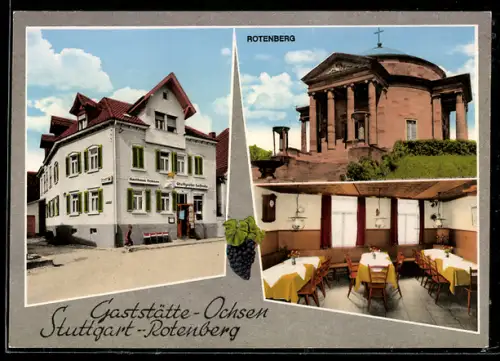 AK Stuttgart-Rotenberg, Gasthaus Ochsen Fam. Oehme, Grabkapelle, Gastraum