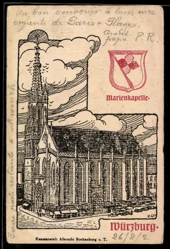 Lithographie Würzburg, Marienkapelle, Wappen