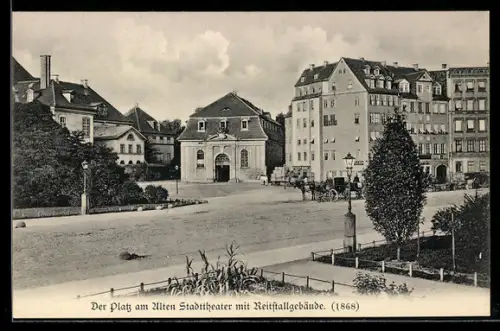 AK Leipzig, Platz am Alten Stadttheater mit Reitstallgebäude 1868