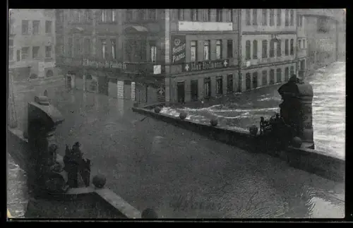 AK Nürnberg, Museumsbrücke bei Hochwasser, 5. Febr. 1909