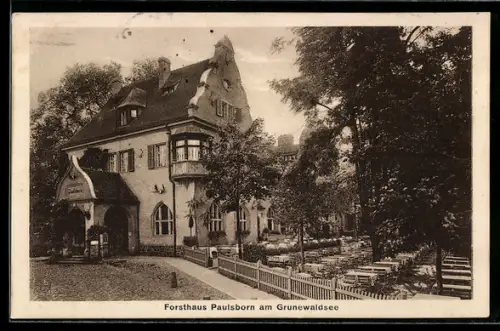 AK Berlin-Zehlendorf /Grunewald, Gasthof Forsthaus Paulsborn am Grunewaldsee, Inh. A. Schultz