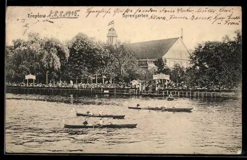 AK Treptow, Gasthof Spreegarten, Ruderboote