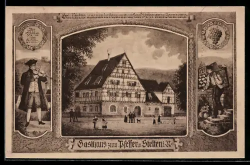 Lithographie Stetten i. R., Gasthaus zum Pfeffer