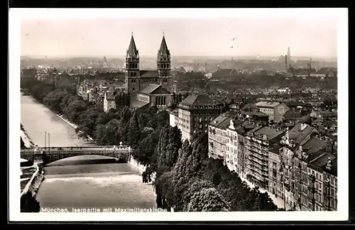 AK München, Isarpartie mit Maximilianskirche