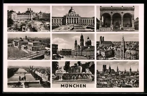 AK München, Deutsches Museum, Feldherrenhalle, Karlsplatz