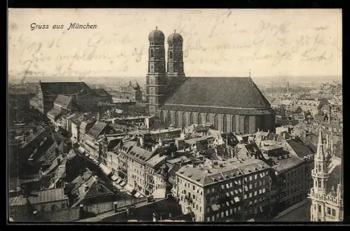 AK München, Teilansicht mit Frauenkirche