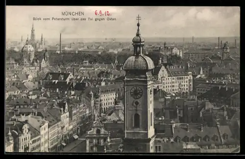 AK München, Blick vom Petersturm über das Tal gegen Osten