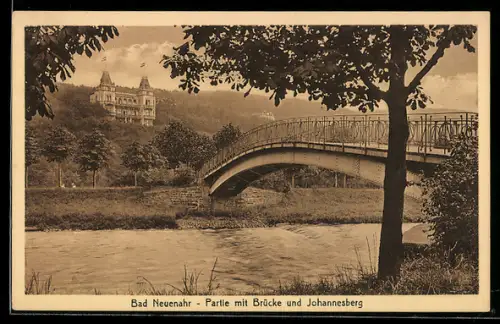AK Bad Neuenahr, Hotel mit Brücke und Johannesberg