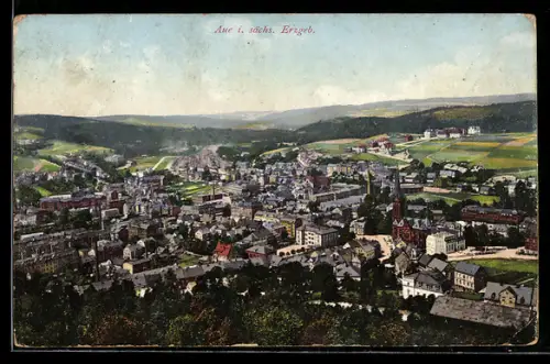 AK Aue i. sächs. Erzgeb., Totale aus der Vogelschau