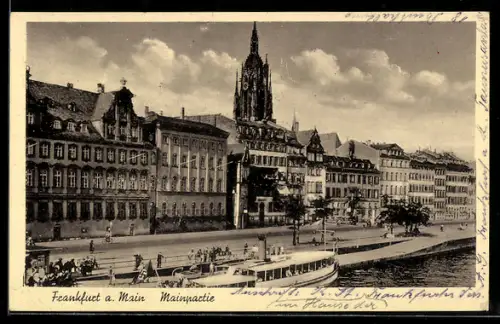 AK Frankfurt a. Main, Schöne Aussicht, Mainpartie, Panorama, Dampfer