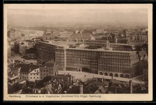 AK Hamburg-Kontorhausviertel, Chilehaus aus der Vogelschau