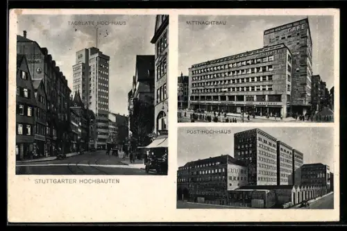 AK Stuttgart, Tagblatt Hochhaus, Mittnachtbau, Post-Hochhaus