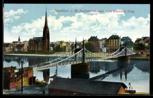 AK Frankfurt-Sachsenhausen, Kirchenansicht mit Eisernen Steg