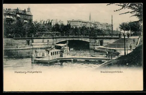 AK Hamburg-Hohenfelde, Mundsburger Brücke mit Dampferanlegestelle
