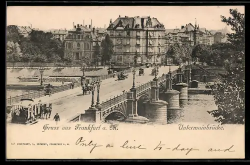 AK Frankfurt a. M., Untermainbrücke mit Pferdekutschen