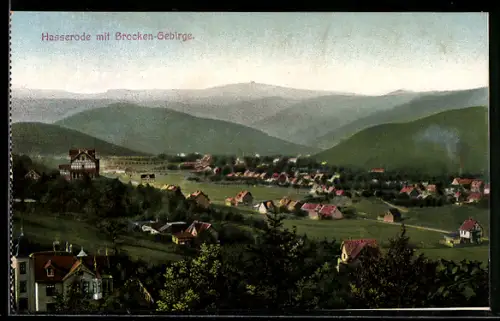 AK Hasserode, Teilansicht mit Brocken-Gebirge