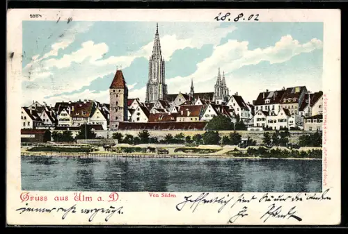 AK Ulm a. D., Teilansicht mit Kirche von Süden