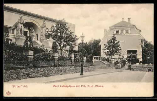 AK Darmstadt, Ausstellung, Ernst Ludwig-Haus mit Villa Prof. Olbrich
