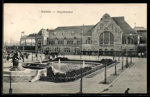 AK Aachen, Hauptbahnhof mit Teich
