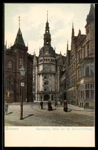 AK Bremen, Marktplatz, Blick auf die Baumwollbörse