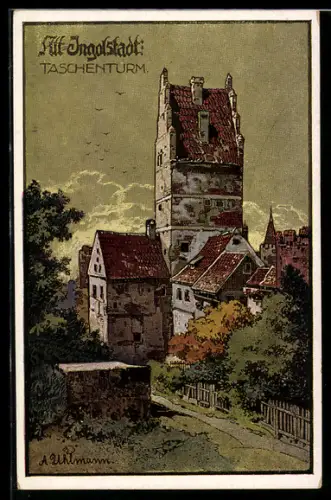 Künstler-AK Ingolstadt, Blick auf den Taschenturm