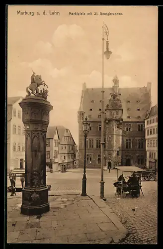 AK Marburg a. d. Lahn, Marktplatz, St. Georgsbrunnen