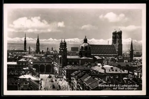 AK München, Blick von der Ludwigskirche auf Stadt und Gebirge