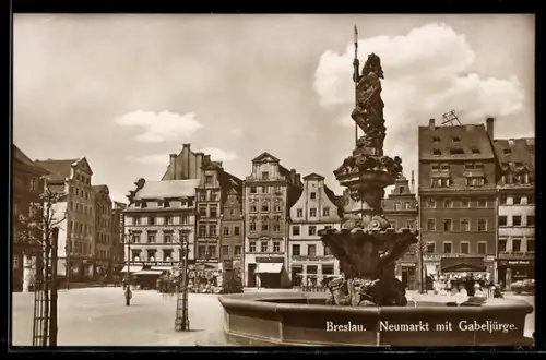 AK Breslau, Neumarkt mit Gabeljürge, Herren-Bekleidungs-Geschäft von Oskar Dehmel