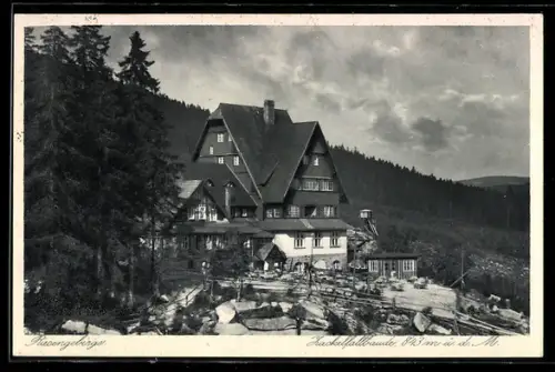 AK Riesengebirge, Blick zur Zackelfallbaude