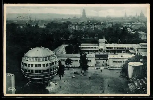 AK Dresden, Ausstellung Jahresschau Deutscher Arbeit, Teilgelände mit Art Deco Kugelhaus