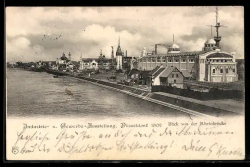 AK Düsseldorf, Industrie- u. Gewerbe-Ausstellung 1902, Blick von der Rheinbrücke auf die Ausstellung