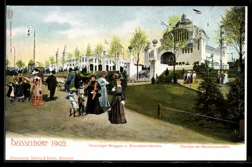 AK Düsseldorf, Ausstellung 1902, vereinigte Waggon- und Eisenbahnfabriken, Pavillon der Staatseisenbahn
