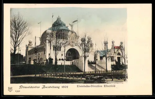 AK Düsseldorf, Ausstellung 1902, vor der Eisenbahn-Direktion Elberfeld