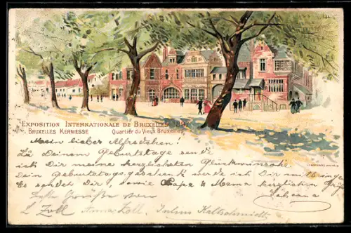 Lithographie Exposition Internatione de Bruxelles 1897, Quartier du Vieux Bruxelles