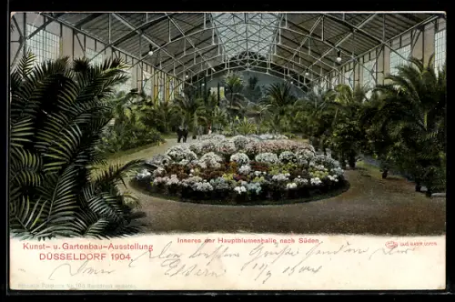 AK Düsseldorf, Kunst- und Gartenbau- Ausstellung 1904, Inneres der Hauptblumenhalle