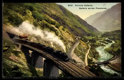 AK Giornico, Ferrovia Gottardo, Galleria spirale Pianotondo