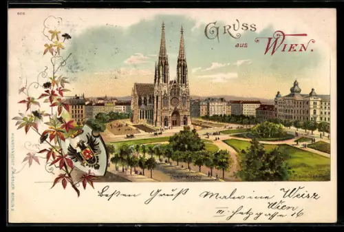 Lithographie Wien, Votivkirche und Anlagen